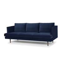 Canapé trois places moderne en velours bleu marine avec pieds en bois massif et coussins de dossier amovibles pour salon – Vente en gros