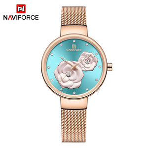 NAVIFORCE 5013 New Luxury Wristwatch 30M Waterproof Mesh Steel Strap Quartz <b>Watch</b> Relief with <b>Diamond</b> Women <b>Watches</b> - Product Image 2