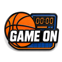 En gros, Pin's de revers en émail souple sur le thème du basketball, avec motifs 'SHOOT GAME PLAY HARD', 'Sports', 'Équipe', 'Cadeau', 'Souvenir', et broche en métal personnalisée
