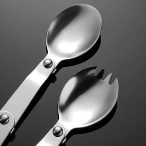 ชุดช้อนส้อมพับได้สำหรับกิจกรรมกลางแจ้ง สแตนเลส 304 อุปกรณ์ตั้งแคมป์แบบพกพาขนาดกะทัดรัดสำหรับการเดินทางและการเดินป่า - Product Image 5