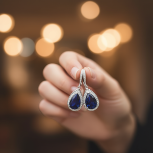 Orecchini Pendenti Blu E2264 da Donna, Classici con Cristalli a Goccia, Gioielli da Sposa con Strass, Montatura in Lega di Zinco a Forma di Goccia d'Acqua - Product Image 2