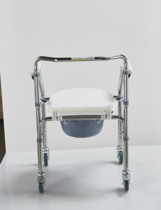 Silla de Inodoro con Ruedas y Respaldo Abatible de Acero Inoxidable Estable para Usuarios Postrados en Cama con Movilidad Limitada - Product Image 4