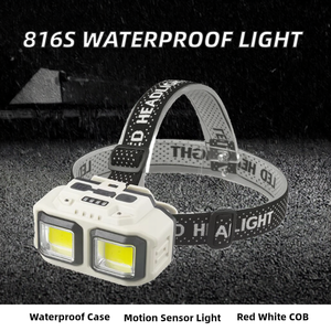 Lampe frontale rechargeable 816S COB LED à lumière rouge et blanche, étanche IP54, avec interrupteur à induction, 4 modes, intensité réglable - Product Image 2