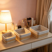 Ensemble de paniers de rangement carrés en bambou naturel avec doublure en tissu, organisateur pour la maison