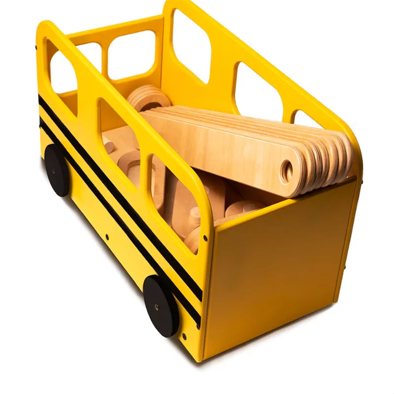 Toptan ahşap çocuk oyuncak saklama kutusu çocuk oyuncakları bin otobüs organizatör mobilya tekerlekler üzerinde okul otobüsü