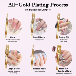 Electric Nail Drill <b>Kit</b>,for Acrylic <b>Gel</b> Nails | Professional Portable Manicure Pedicure Tools with Gold Nail Drill Bits - Product Image 5