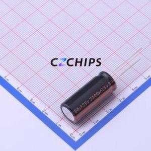 Condensateur électrolytique en aluminium à montage traversant RXK332M1EBK-1330, D12.5xL30mm 3300uF 20% 25V 5mm - Product Image 1