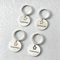 Porte-clés rond en acier inoxydable Ywyougang avec breloque étoile, étiquette vierge personnalisable à graver, pour cadeau, vente en gros
