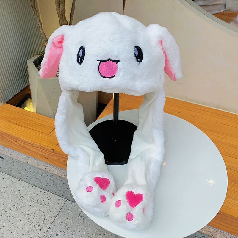 Girls Cute Animal Plush Bunny Hat Children Airbag Moving Ears up Hats ...