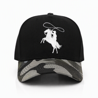Casquette de baseball western personnalisée brodée, visière camouflage, réglable, en sergé de coton, faible MOQ 20 pièces, vente en gros usine