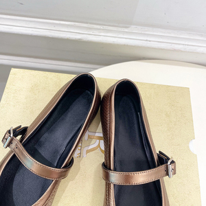<span class=keywords><strong>Ballerine</strong></span> Mary Jane in Maglia <span class=keywords><strong>con</strong></span> Suola Piatta in Vera Pelle, Punta Tonda, Doppia Cinghia <span class=keywords><strong>con</strong></span> Chiusura a Fibbia, per Primavera Estate - Product Image 2