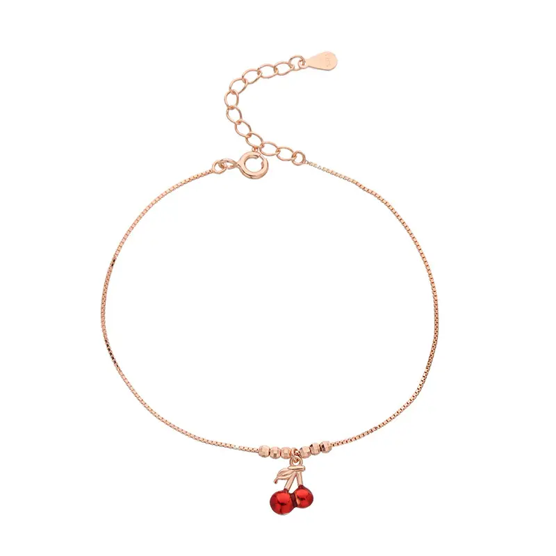 Fanyue custom jewelry Red cherry 925 silver bracelet pendant bracelet sterling silver 925 jewellery for women