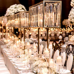 Centres de table de mariage, bougeoirs, perles, support à fleurs en cristal doré pour la décoration de fête et de la maison - Product Image 1