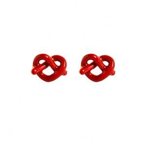 Wholesale Small Exquisite Red Enamel Love <b>Knotted</b> <b>Earrings</b> White Dripping Glazed Peach Heart-Shaped Trendy Stainless Steel - Product Image 6