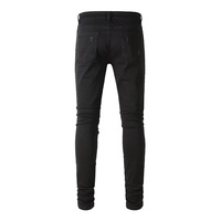 Pantalon en jean slim pour homme de haute qualité, style vintage, patchwork noir, délavage clair, streetwear, automne-hiver