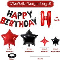 Kit de ballons Joyeux Anniversaire Noir et Rouge, 16 pouces, lettres et étoiles en Mylar, décorations de fête d'anniversaire, photomaton