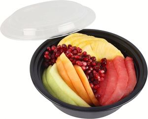 Recipientes de Plástico Aptos para Microondas de 900 ml, Libres de BPA, con Tapas, Recipiente de Almacenamiento, Caja Redonda Negra para Alimentos - Product Image 3
