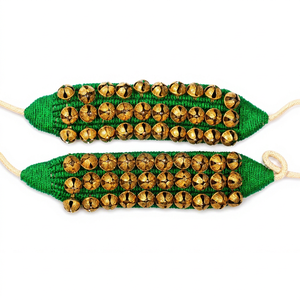 Campanas de Tobillo Ghungroo de Latón de Doble Cara, Chapadas en Oro, con Tela Verde, Tema Musical, Decoración Festiva - Product Image 1