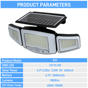 Projecteur Solaire Mural à 3 Têtes 1000LM IP65 avec Détecteur de Mouvement PIR pour Extérieur et Jardin, Vente en Gros, Fournisseur Direct Fabricant - Product Image 2
