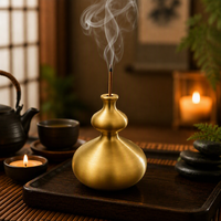 Brûleur d'encens en laiton personnalisé Dunyi en forme de calebasse, poli à la main, sur pied haut, style zen japonais, pour usage domestique