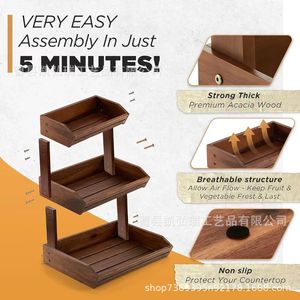 Simple wooden storage rack, solid wood vegetable and fruit rack, desktop bread and dessert rack, <b>kitchen</b> spice rack - Product Image 3
