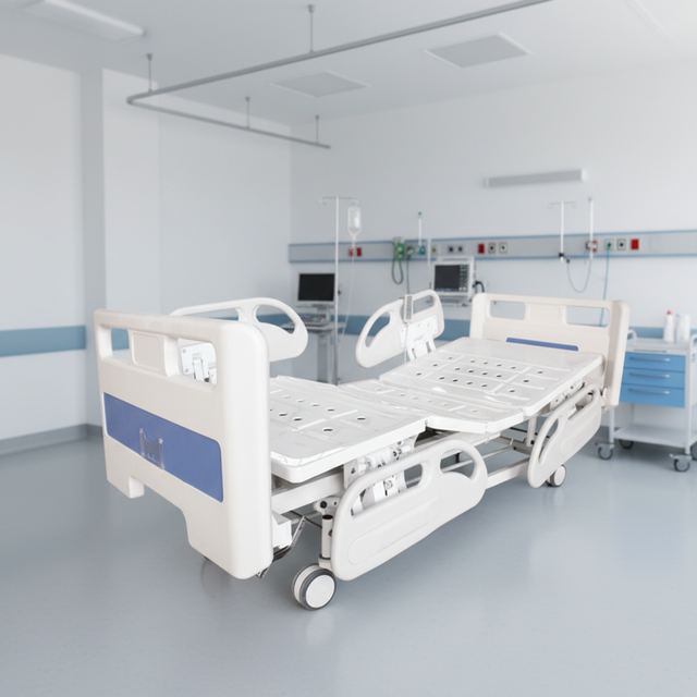Electric Hospital Bed 2 Function Adjustable Medical Nursing Bed Patient Care Bed Side Rails Home Care Clinic Durable Frame