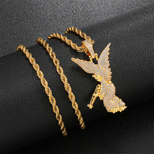 Bijoux Vintage Nouveaux Designs Hip Hop Glacé Angle Pendentif pour Hommes Religieux Bling Cubique Zircon <span class=keywords><strong>Ange</strong></span> avec Pistolet Pendentif Collier - Product Image 4