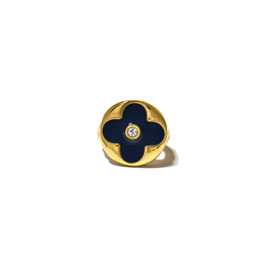 Anillo de Moda en Acero Inoxidable 316L con Baño de Oro PVD, Esmalte Azul Marino y Diamante en el Centro, Joyería Destacada - Product Image 2