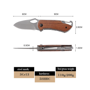 سكين Bochen قابل للطي بمقبض خشبي حلقة تسلق للصيد والتنزه حقيبة ظهر صغيرة سكين جيب EDC للبقاء على قيد الحياة للتخييم والدفاع عن النفس - Product Image 3