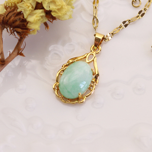 HY0020精致别致的天然绿色紫红色CZ铺路椭圆形侯爵夫人玉吊坠不锈钢项链女士 - Product Image 4