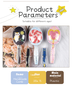 Cepillo de pelo 3D para niños, cojín de masaje para la cabeza, juguete DIY, corazón rosa, pegatina de diamante, peine de pintura - Product Image 2