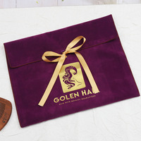 Emballage cadeau d'accessoires de cheveux imprimé de logo personnalisé sac enveloppe en daim avec ruban sacs enveloppe de velours de stockage de perruques de cheveux de luxe