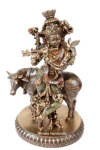 Artesanía Nirmala, Estatua de Poliresina del Dios Vaca Krishna Gau Gopal, Estilo Art Deco, Decoración Hecha a Mano para el Hogar - Product Image 2
