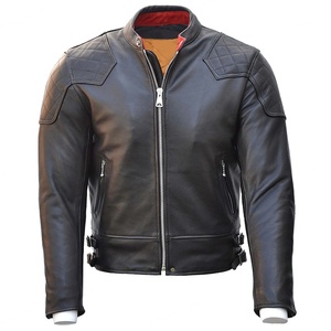 Veste de moto personnalisée imperméable et coupe-vent, tendance, pour homme, col rond, en cuir véritable noir - Product Image 1