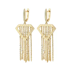 2023 새로운 패션 쥬얼리 귀걸이-여성용 다이아몬드 모양의 긴 술 펜던트 귀걸이, 18K 금도금, 내구성