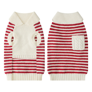 ملابس للحيوانات الأليفة، قميص مخطط أحمر وأبيض للقطط والكلاب، سترة قطنية محبوكة للكلاب للصيف - Product Image 4