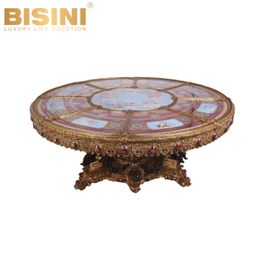 Splendido stile <span class=keywords><strong>barocco</strong></span> francese reale Louis Palace dipinto a mano turchese porcellana rame angelo piedistallo dorato <span class=keywords><strong>tavolo</strong></span> da pranzo <span class=keywords><strong>rotondo</strong></span> - Product Image 2