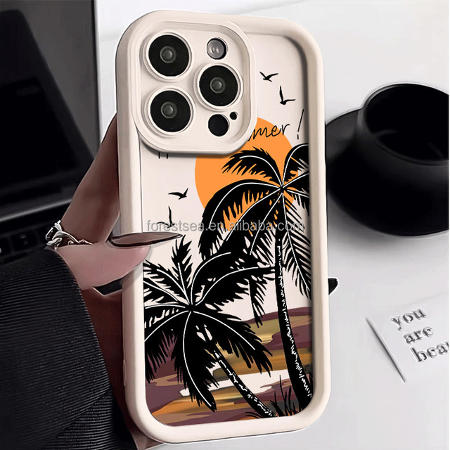 Uv Printer Phone case Sunset Coconut Tree Tropical Style for iPhone 17 Pro Max 16 Plus 15 Pro Max 14 13 Soft Case TPU Matte