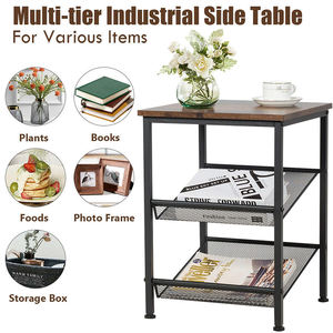 Fábrica ODM OEM 3 capas madera contemporánea + Metal mesa auxiliar moderna ajustable 2 estantes muebles de sala de estar para dormitorio Oficina - Product Image 3