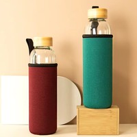 Bouteille d'eau en verre personnalisée de 750 ml avec manchon en néoprène et bouchon en bambou à vis, bouteille de voyage classique, passe au lave-vaisselle