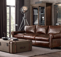 Canapé trois places inclinable en cuir véritable RH Timeless Design, confort luxueux, éponge écologique, construction durable, idéal pour villa
