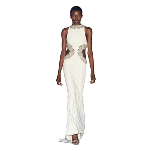 Elegante Vestido de Satén sin Mangas con Cuello Alto y Detalle de Cuentas, Corte Ajustado, Largo hasta el Suelo, Transpirable, para Mujer - Product Image 3