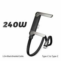 Câble USB C vers C 240W 90° °   Support de téléphone pliable avec charge rapide 5A PD 3.1, câble plat en nylon tressé pour iPhone 16, Samsung, MacBook