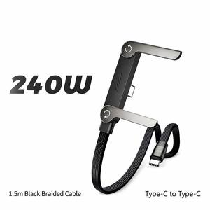 สาย USB C to C 240W 90 องศา °   สายชาร์จแบบถักไนลอนแบนพร้อมขาตั้งโทรศัพท์แบบพับได้ รองรับการชาร์จเร็ว 5A PD 3.1 สำหรับ iPhone 16 Samsung MacBook - Product Image 1