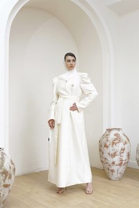 Ramadan Dubai Islamic elegante anteriore a sbuffo a maniche lunghe semplice <span class=keywords><strong>bianco</strong></span> musulmano Abaya <span class=keywords><strong>Kimono</strong></span> con cintura per le donne - Product Image 3