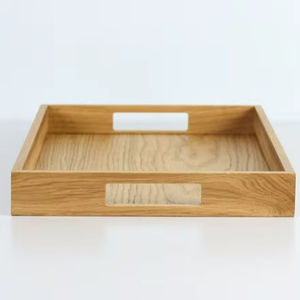 Nueva Bandeja Redonda de Madera Pulida Ecológica con Asas Metálicas con Acabado en Nogal para Servir Comida y Bebidas en el Hogar, Hotel o Restaurante - Product Image 1