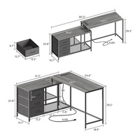 Bureau d'ordinateur en forme de L d'angle noir avec tiroirs de rangement pour bureau à domicile