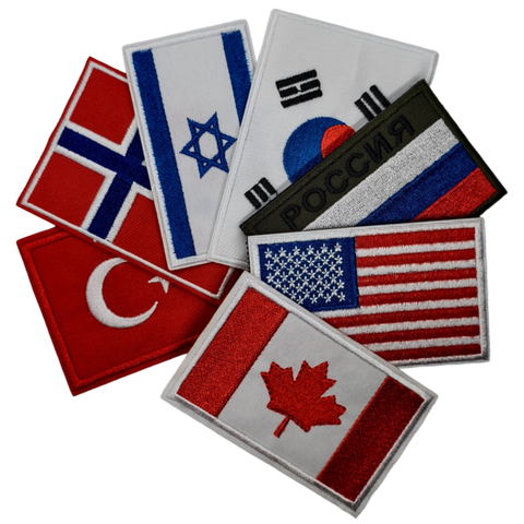 OEM Service Accepted Custom Embroidered Patches in Fabric and PU Different Countries Flag Patches for Hat Backpack Clothing