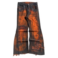 Jeans personnalisés DiZNEW pour hommes, teinte orange vintage, patchwork effiloché, denim évasé pour les marques de créateurs, boutiques OEM