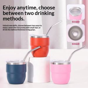 Expresso Cups 4oz <b>Double</b> <b>Wall</b> Insulated Stainless Steel Mini Shot Tumbler Powder Coated Colors Coffee <b>Mug</b> with Metal Straw - Product Image 3